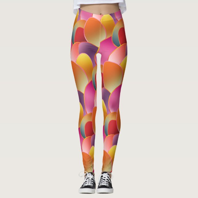 Vacker foliegradient fjäderfärg mönster leggings (Framsida)