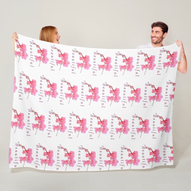 vacker fotokonst av rosa orchid-blommor fleecefilt (På plats)