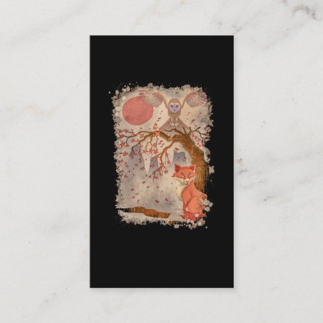 Vacker Fox Uggla Träd Nature Älskare Visitkort (Framsida)