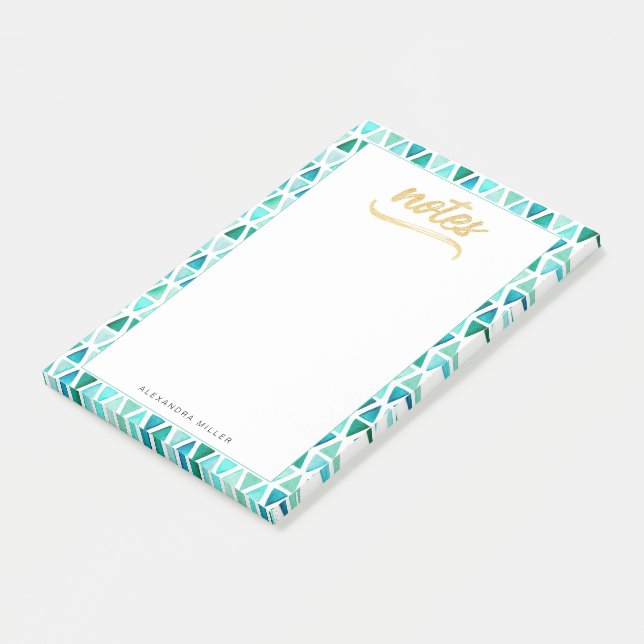 Vacker Gemstone Gräns Guld Faux Foil Namn Post-it Block (Vinklad)