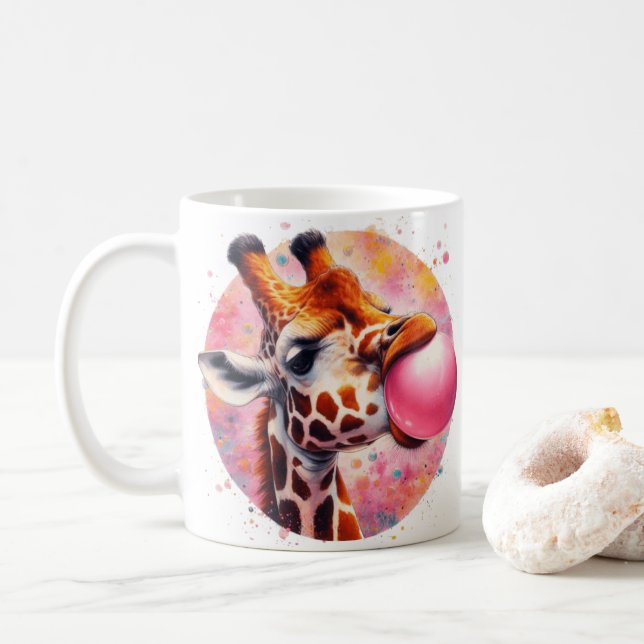 vacker giraffe-blåsande bubblegum kaffemugg (Med munk)