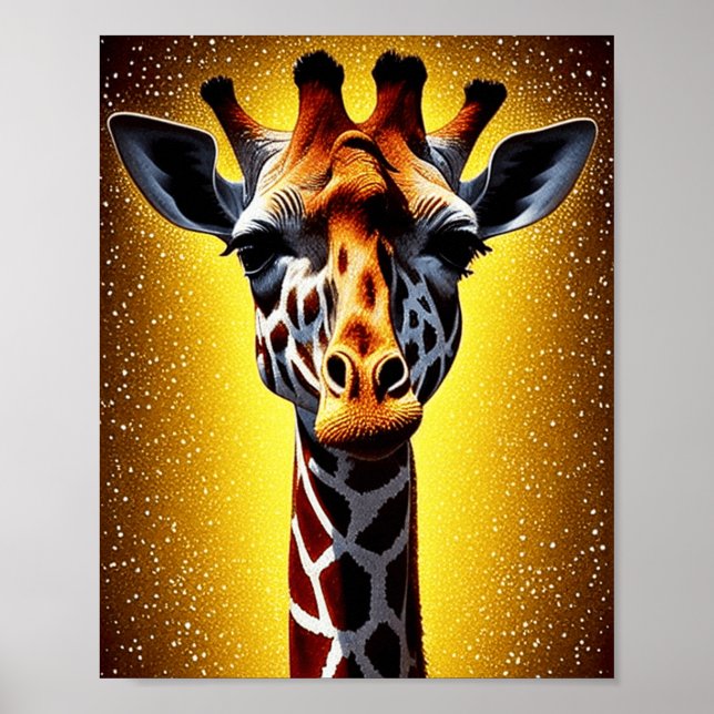 Vacker Giraffe med Guld Glitter Poster (Framsidan)