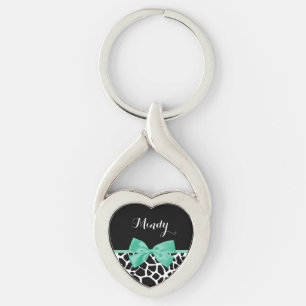 Vacker girafftryck mintgrön slinga med namn twisted heart silverfärgad nyckelring