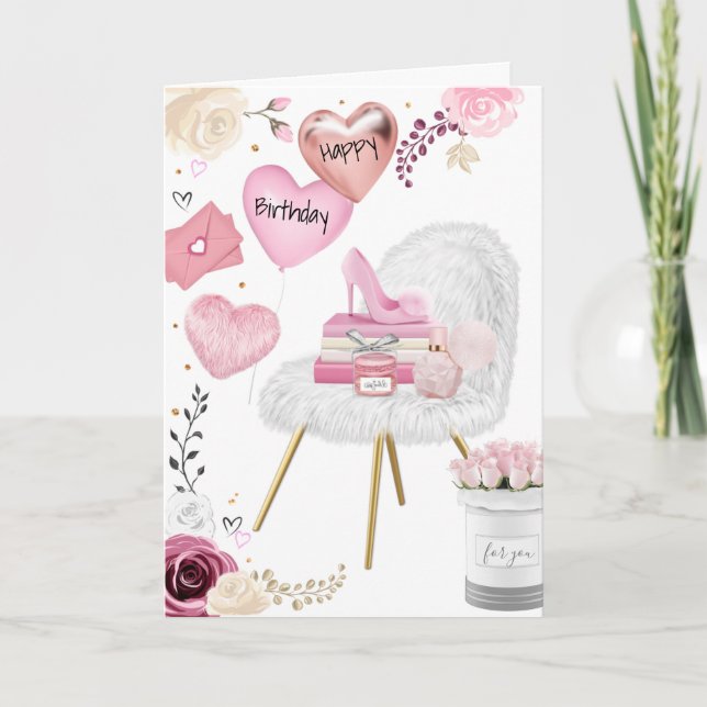 Vacker Girly Grattis på födelsedagen Helgdag Card Helgkort (Framsida)