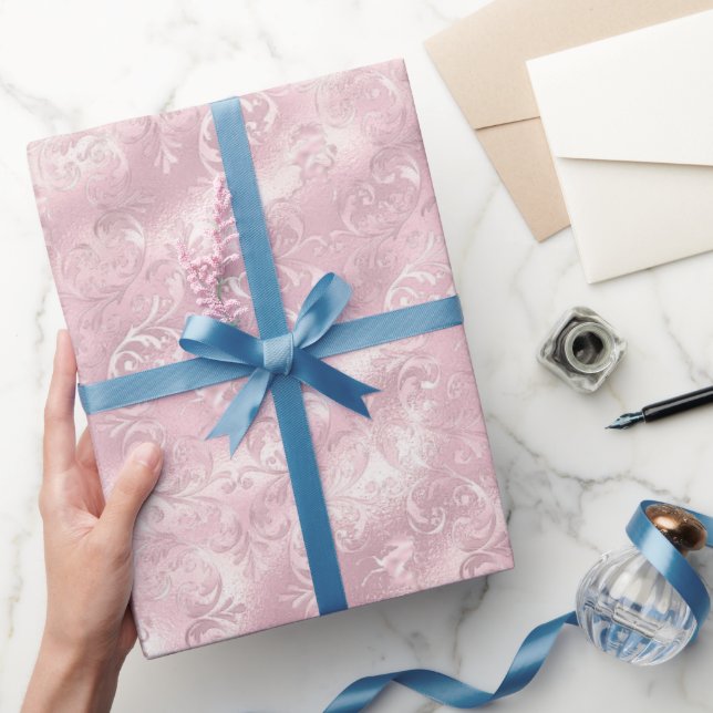 Vacker Glam Rosa Rodnad Elegant Bröllopsdusch Presentpapper (Gifting)