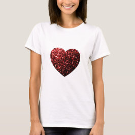 Vacker Glamour Röd Glitter gnistrar Hjärta T-shirt