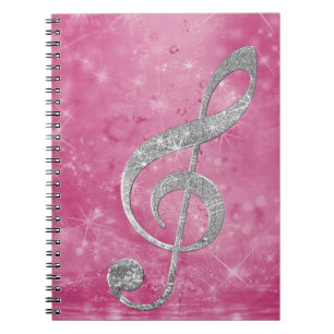 Vacker glittereffekt silver treble clef anteckningsbok