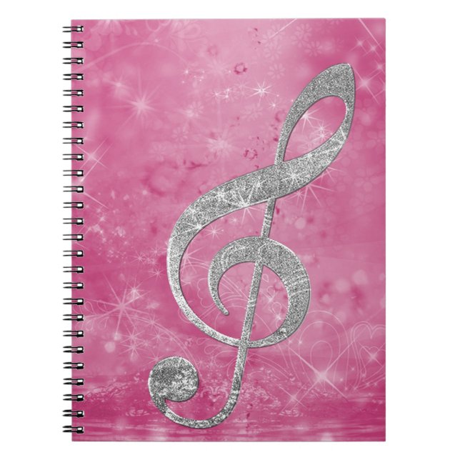 Vacker glittereffekt silver treble clef anteckningsbok (Framsidan)