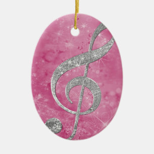 Vacker glittereffekt silver treble clef julgransprydnad keramik