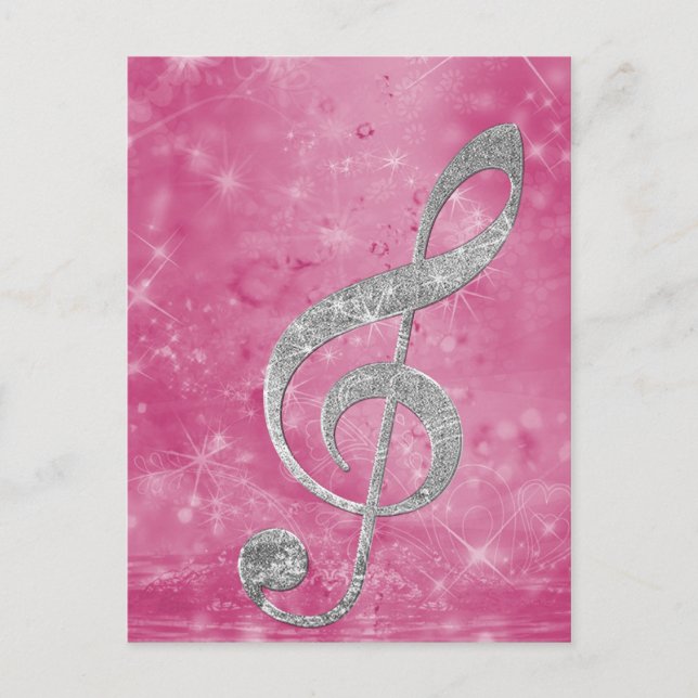 Vacker glittereffekt silver treble clef vykort (Framsida)