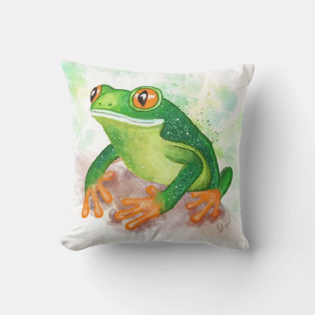 Vacker glitterig grön groda kudde (Framsida)