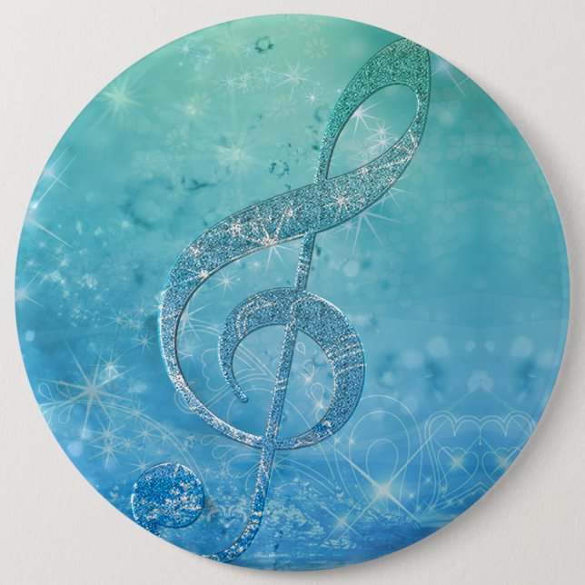Vacker glittery Blue Music Note Treble Clef Knapp (Framsida)