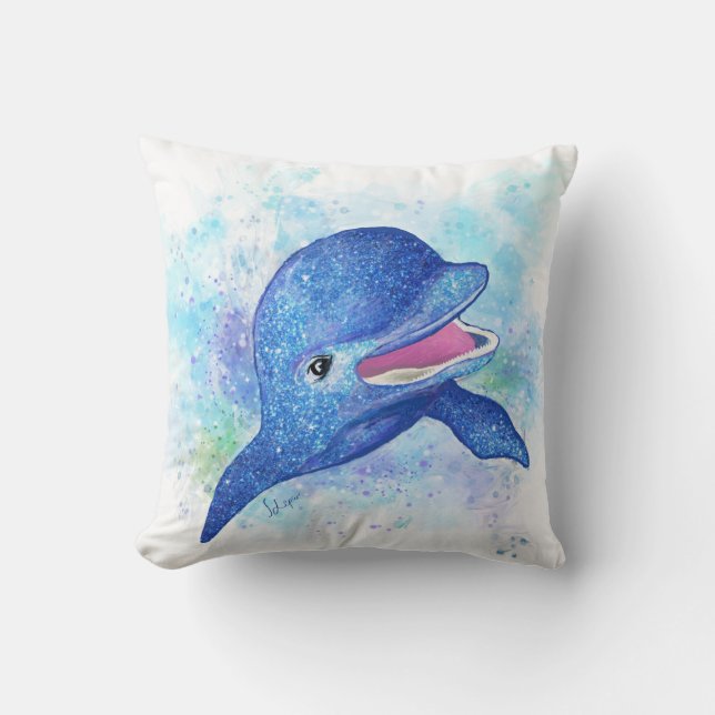 Vacker glittrig blå delfin kudde (Framsida)