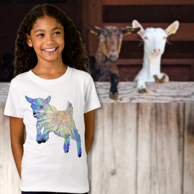 Vacker Goat-vattenfärg T Shirt (Cute jumping baby goat colorful animal art T-shirt )