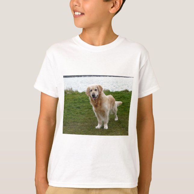 Vacker Golden Retriever Hund Stående Tee Shirt (Framsida)