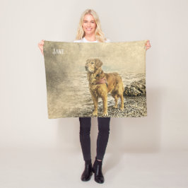 Vacker Golden Retriever med eget namn Fleecefilt