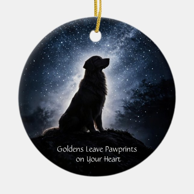 Vacker Golden Retriever Stjärnhimmel Semester Julgransprydnad Keramik (Framsidan)