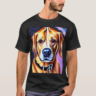 Vacker Golden Retriever Tecknad Karaktär Oljemålni T Shirt