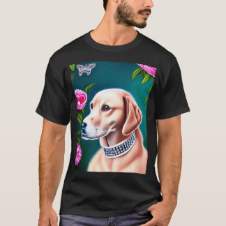 Vacker Golden Retriever Tecknad Karaktär Oljemålni T Shirt