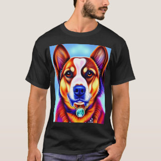 Vacker Golden Retriever Tecknad Karaktär Oljemålni T Shirt
