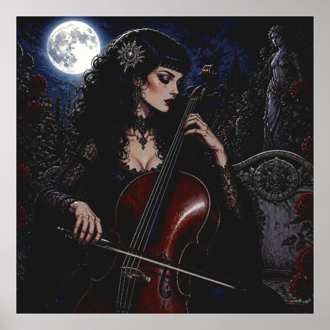 Vacker gotisk skönhet spelar cello  poster (Framsidan)