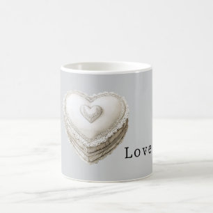 Vacker grå falsk spets vit hjärta kaffemugg