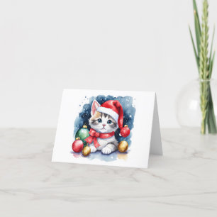 Vacker grå och vit jullisa KATTUNGE BLANK Helgkort