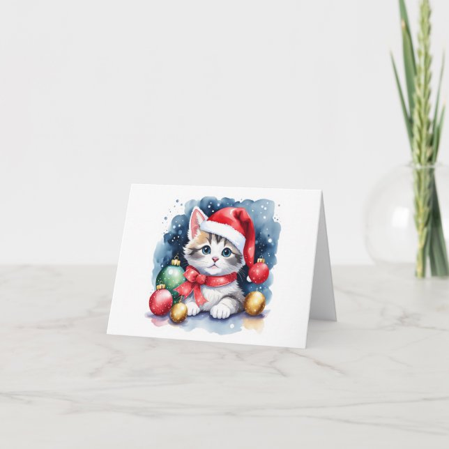 Vacker grå och vit jullisa KATTUNGE BLANK Helgkort (Framsida)