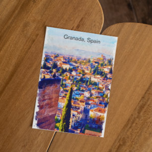 Vacker Granada Spain Watercolor View Vykort