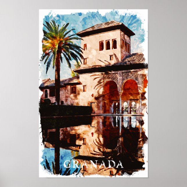 Vacker Granada Spanien Alahmbra Travel Poster (Framsidan)