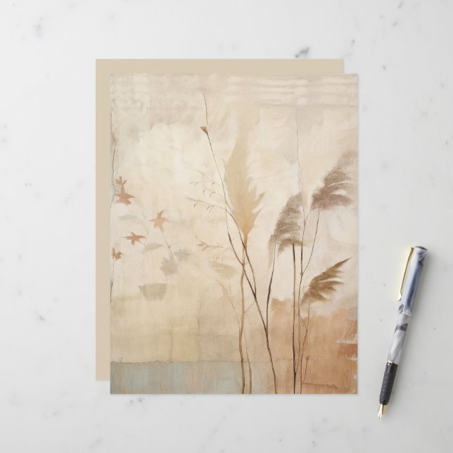 Vacker gräs och blad Boho Scrapbookpapper (Fram/Back In Situ)