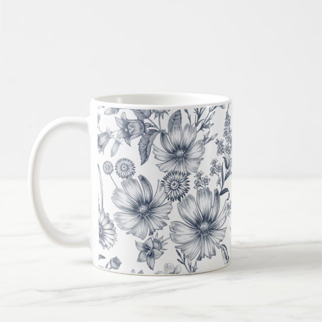 Vacker Grått  Blommigt Sketch Teckning Kaffemugg (Vänster)