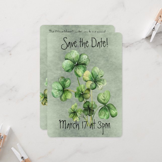 Vacker grön akvarellshamrock inbjudningar (Fram/Back In Situ)