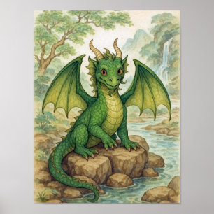 Vacker grön drake poster