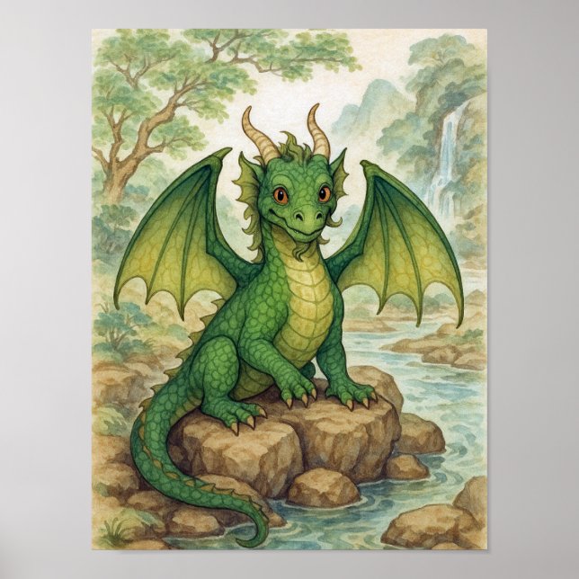 Vacker grön drake poster (Framsidan)