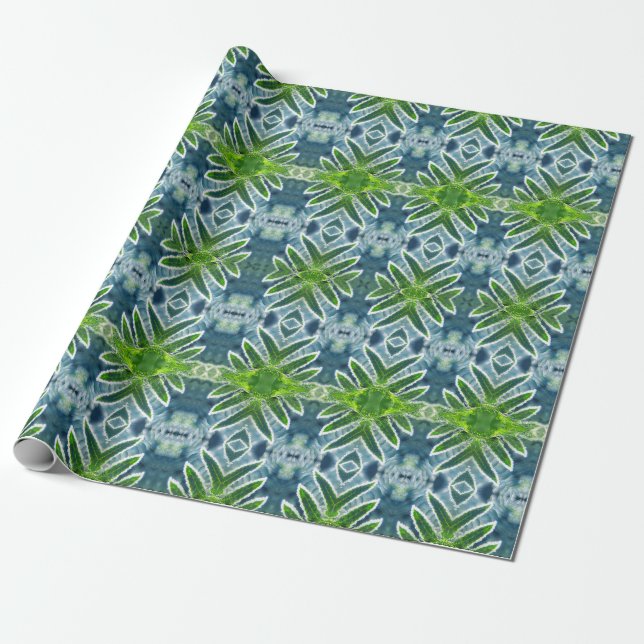 Vacker, grön och blå Fern Mandala Presentpapper (Utrullad)