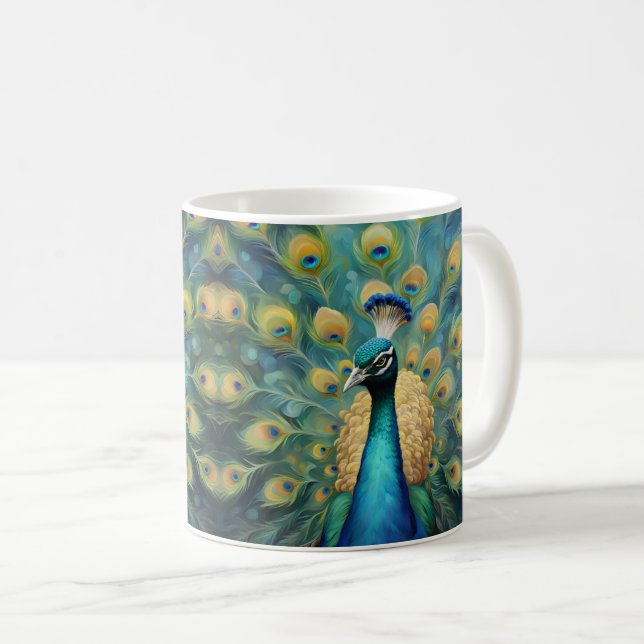 Vacker grön och blå påfågel kaffemugg (Framsida höger)