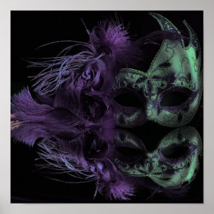 Vacker grön och lila maskerad Mardi Gras Poster