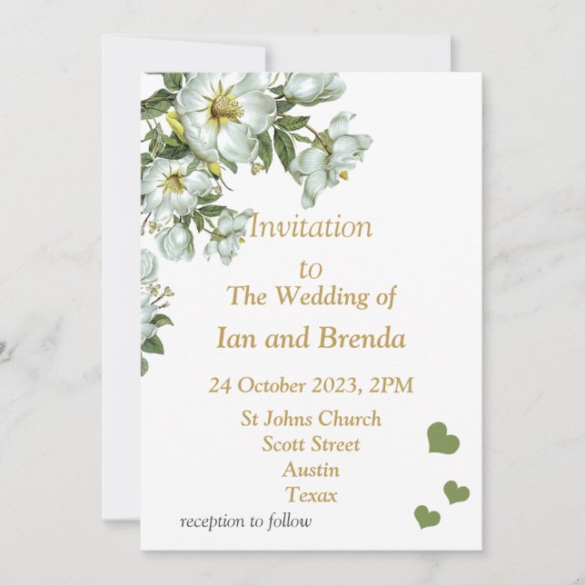 Vacker grön och vit bröllopsinbjudan inbjudningar (Framsida)