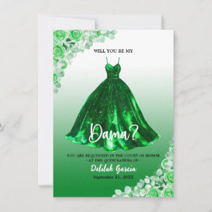Vacker Grön Quinceañera Dama Förfrågan Inbjudningar