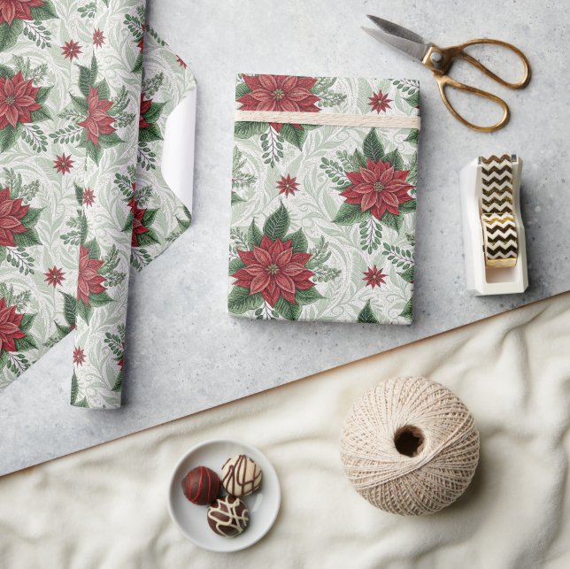 Vacker grön Toile röd julblomma mönster Presentpapper (Hantverk)