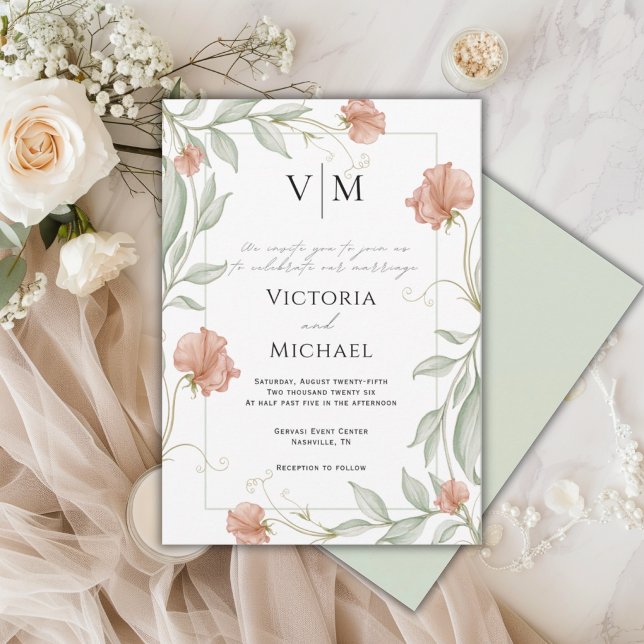 Vacker grönska blomster elegant bröllop inbjudningar (Skapare uppladdad)