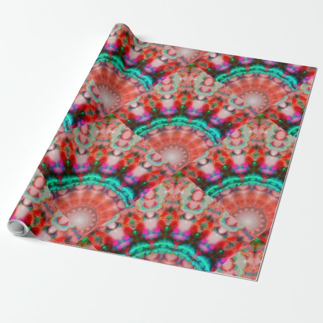 Vacker GRÖNT RED MANDALA Wrapping Papper Presentpapper (Utrullad)