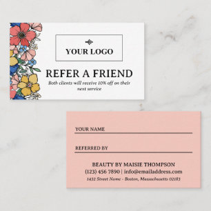 Vacker gul blå koral Floral Logo Rabattkort