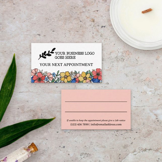 Vacker Gul Blå Korall Blommig Logotyp Tidsbeställning Kort (Skapare uppladdad)