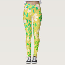 Vacker gul blomma leggings