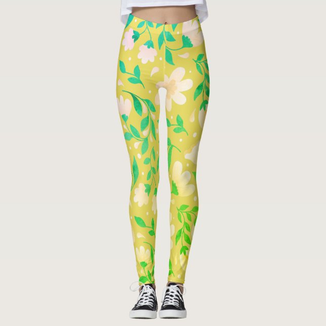 Vacker gul blomma leggings (Framsida)
