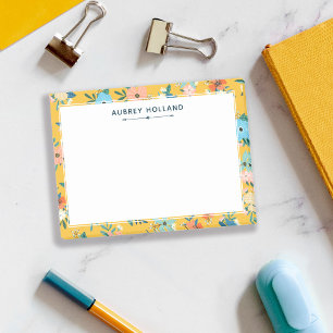Vacker gul blommig mönster lägga till namn post-it block