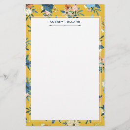 Vacker gul blomsterform med namn brevpapper