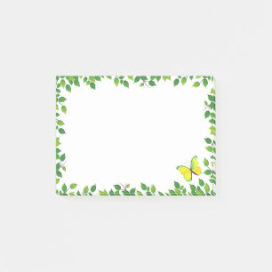 Vacker gul fjäril & grön blad ram post-it block